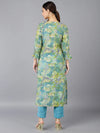 Ahika Women Green Silk Ethnic Motifs Printed Kurtas