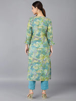 Ahika Women Green Silk Ethnic Motifs Printed Kurtas