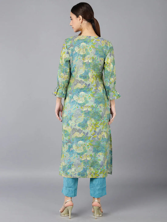 Ahika Women Green Silk Ethnic Motifs Printed Kurtas