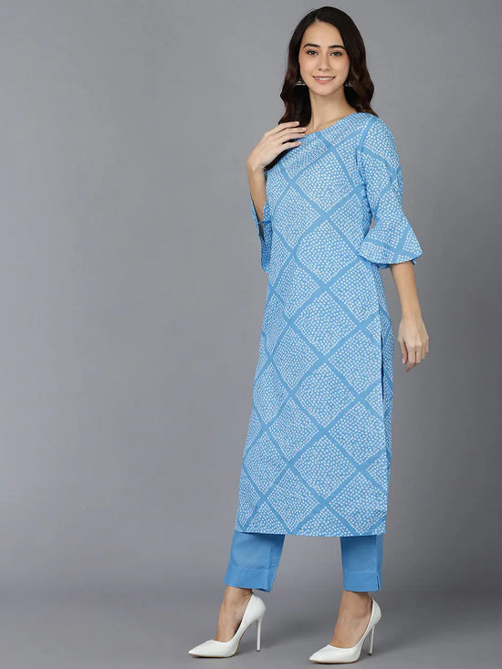 Ahika Women Blue Cotton Geometric Printed Kurtas