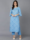 Ahika Women Blue Cotton Geometric Printed Kurtas