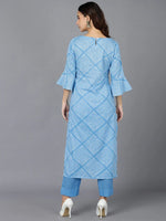 Ahika Women Blue Cotton Geometric Printed Kurtas