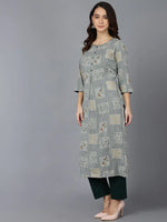 Ahika Women Grey Cotton Geometric Printed Kurtas 1