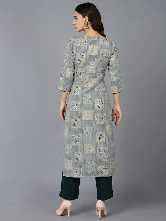 Ahika Women Grey Cotton Geometric Printed Kurtas 1