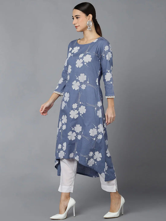 Ahika Women Blue Cotton Floral Printed Kurtas 1