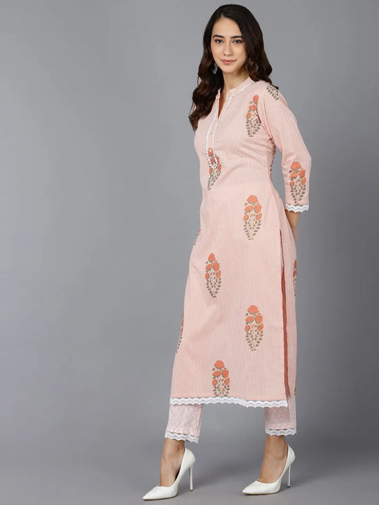 Ahika Women Pink Cotton Floral Printed Kurtas 1