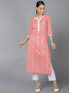 Ahika Women Peach Cotton Ethnic Motifs Printed Kurtas