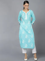 Ahika Women Blue Cotton Paisley Printed Kurtas