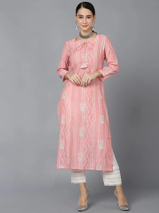 Ahika Women Pink Cotton Ethnic Motifs Printed Kurtas 1