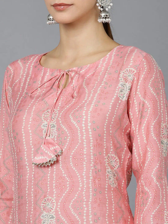 Ahika Women Pink Cotton Ethnic Motifs Printed Kurtas 1