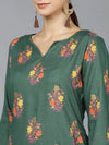 Ahika Women Green Cotton Floral Printed Kurtas