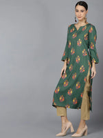 Ahika Women Green Cotton Floral Printed Kurtas