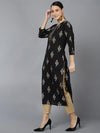 Ahika Women Black Cotton Ethnic Motifs Printed Kurtas