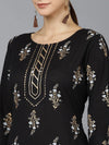 Ahika Women Black Cotton Ethnic Motifs Printed Kurtas