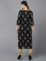 Ahika Women Black Cotton Ethnic Motifs Printed Kurtas