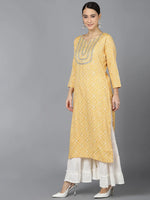 Ahika Women Yellow Cotton Geometric Printed Kurtas 1