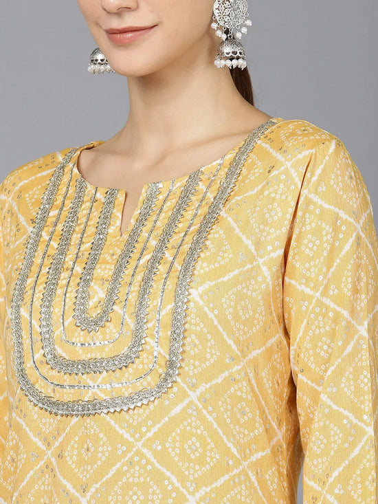 Ahika Women Yellow Cotton Geometric Printed Kurtas 1