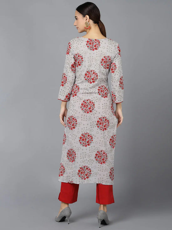 Ahika Women Grey Cotton Ethnic Motifs Printed Kurtas