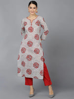 Ahika Women Grey Cotton Ethnic Motifs Printed Kurtas