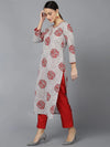 Ahika Women Grey Cotton Ethnic Motifs Printed Kurtas