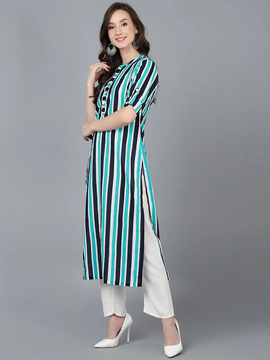 Ahika Women Multi Cotton Striped Printed Kurtas