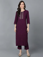 Ahika Women Burgundy Silk Solid Yoke Design Kurtas