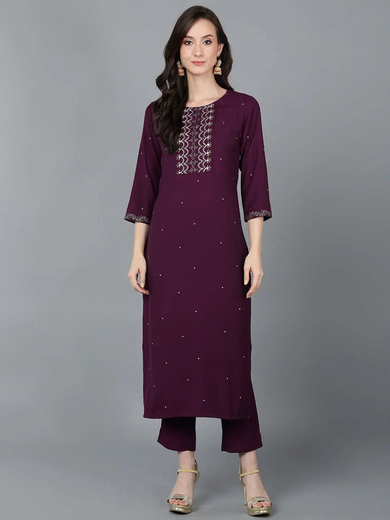 Ahika Women Burgundy Silk Solid Yoke Design Kurtas