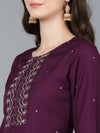 Ahika Women Burgundy Silk Solid Yoke Design Kurtas