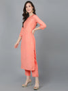 Ahika Women Peach Silk Solid Yoke Design Kurtas