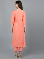 Ahika Women Peach Silk Solid Yoke Design Kurtas