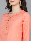 Ahika Women Peach Silk Solid Yoke Design Kurtas