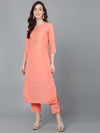 Ahika Women Peach Silk Solid Yoke Design Kurtas