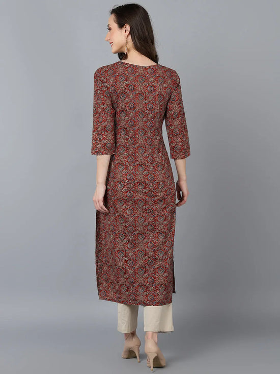 Ahika Women Brown Cotton Yoke Design Kurta