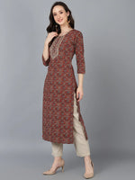 Ahika Women Brown Cotton Yoke Design Kurta