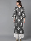 Ahika Women Grey Cotton Floral Printed Kurta