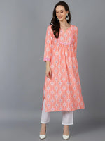 Ahika Women Peach Coloured White Ethnic Motifs Printed Kurta