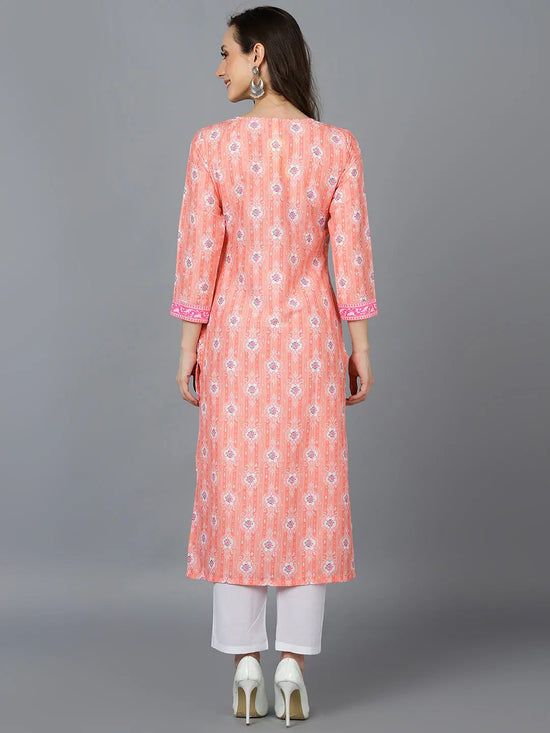 Ahika Women Peach Coloured White Ethnic Motifs Printed Kurta