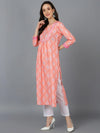 Ahika Women Peach Coloured White Ethnic Motifs Printed Kurta