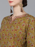 Ahika Women Mustard Cotton Printed Kurta