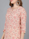 Ahika Women Peach Cotton Floral Printed Kurta