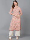 Ahika Women Peach Cotton Floral Printed Kurta