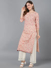 Ahika Women Peach Cotton Floral Printed Kurta