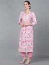 Ahika Women Pink Silk Floral Printed Kurta