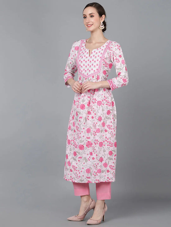 Ahika Women Pink Silk Floral Printed Kurta