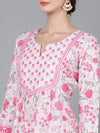 Ahika Women Pink Silk Floral Printed Kurta