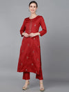 Ahika Women Red Silk Solid Kurta