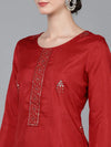 Ahika Women Red Silk Solid Kurta