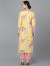 Ahika Women Yellow Silk Floral Printed Kurta