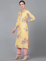 Ahika Women Yellow Silk Floral Printed Kurta