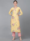 Ahika Women Yellow Silk Floral Printed Kurta